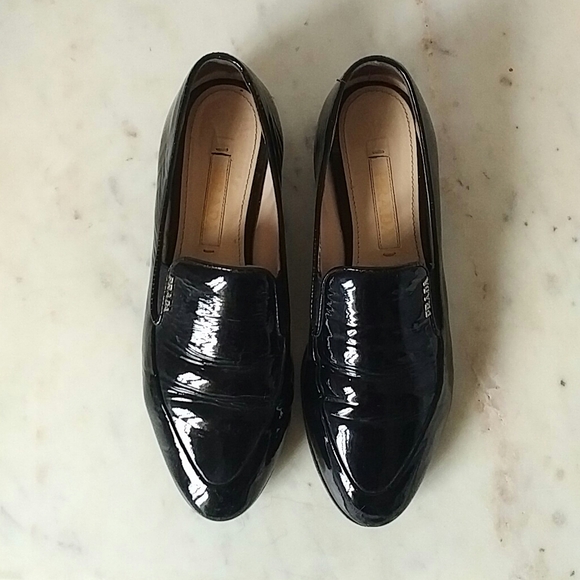 Prada Shoes - PRADA - black patent leather logo loafers